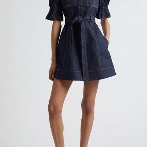 cinq a sept Dark Blue Denim Belted Mini Dress
